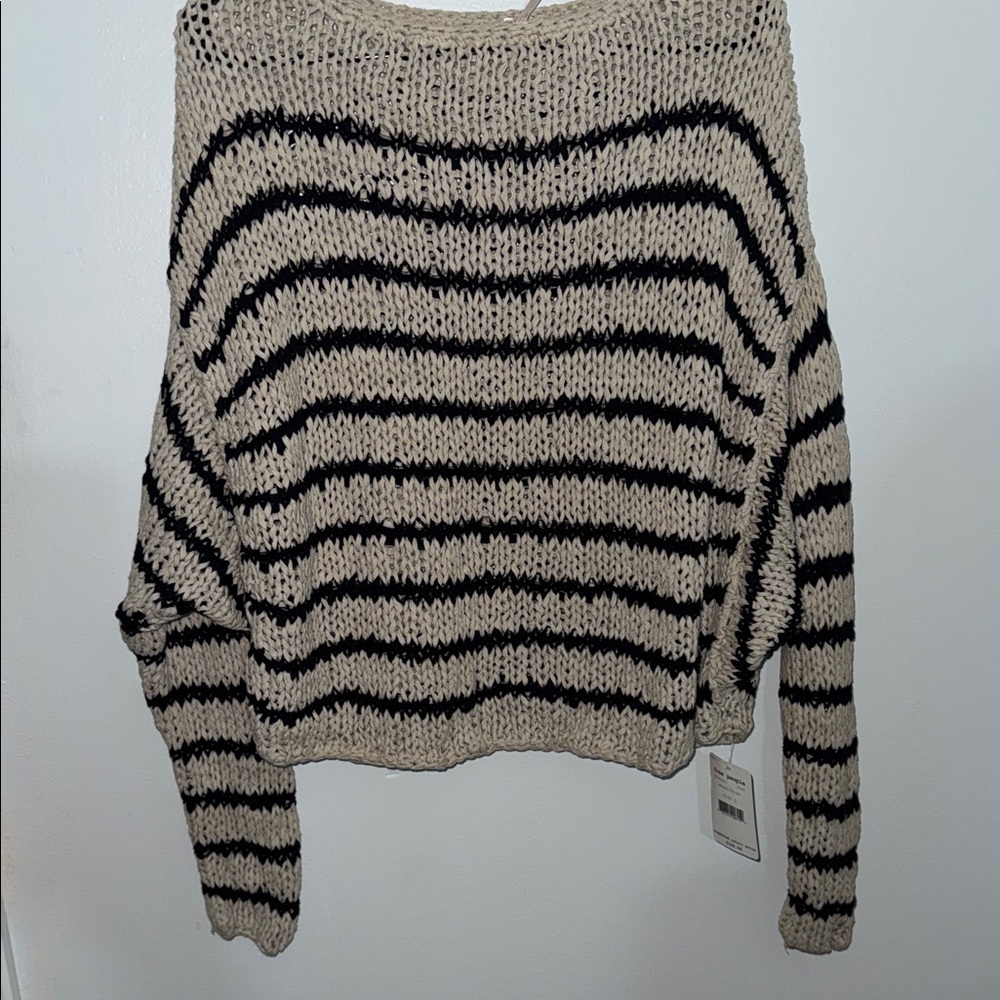 Free People Black and Cream Striped Sweater